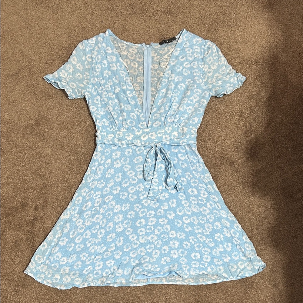 Lulu's Light Blue Floral Mini Dress
